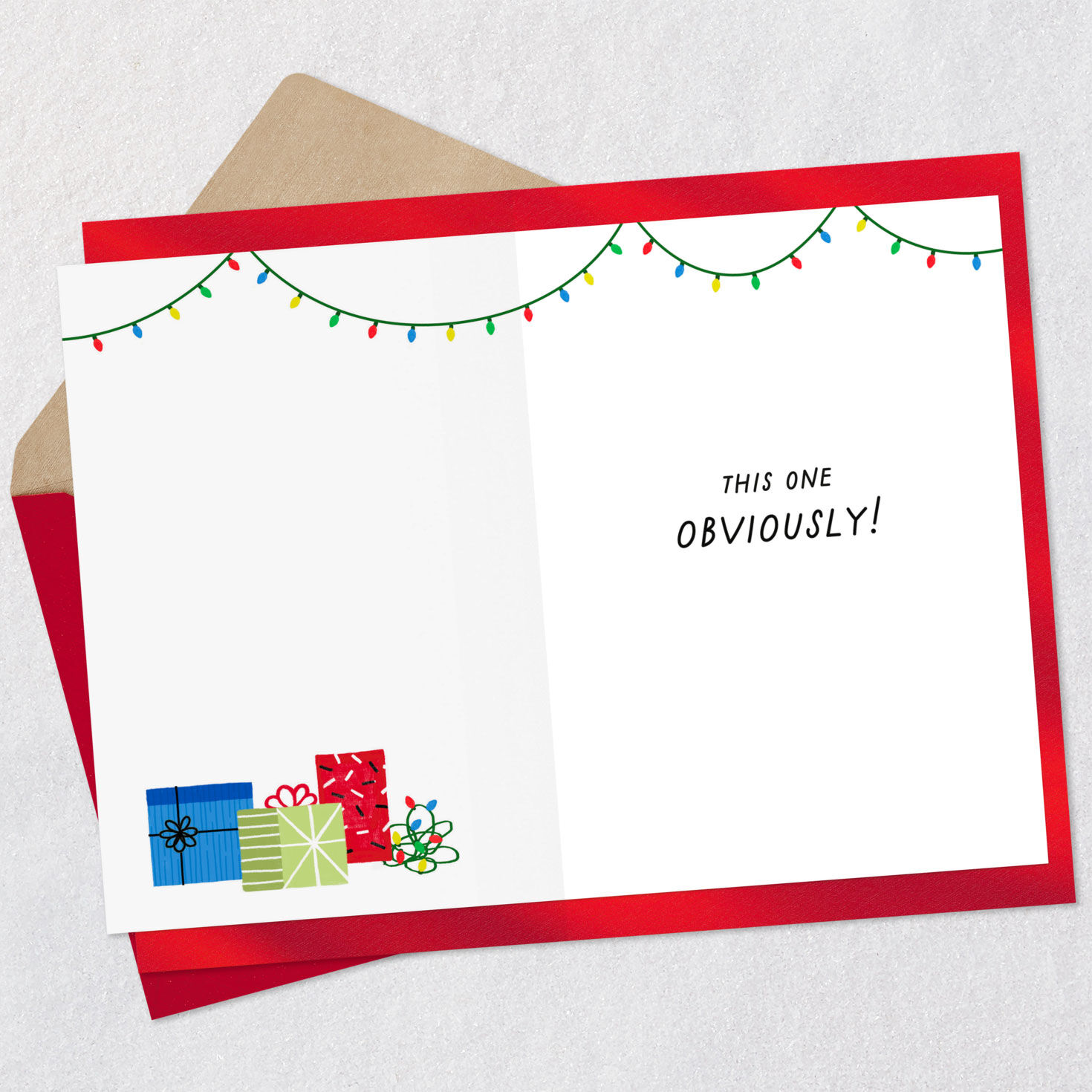 Santa Raccoon in Lights Grandson Christmas Card Open card with envelope image number 3