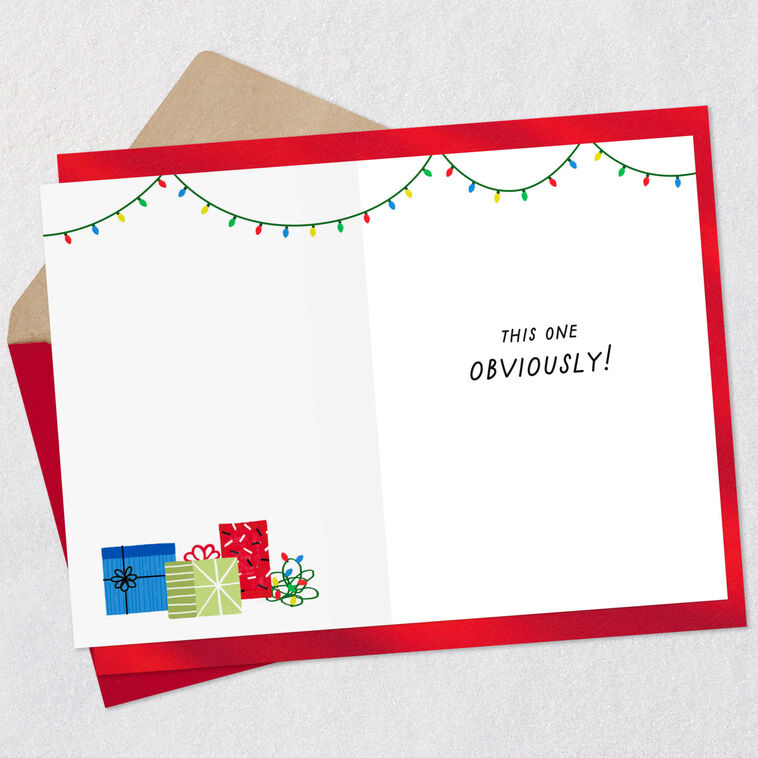 Santa Raccoon in Lights Grandson Christmas Card Open card with envelope image number 3