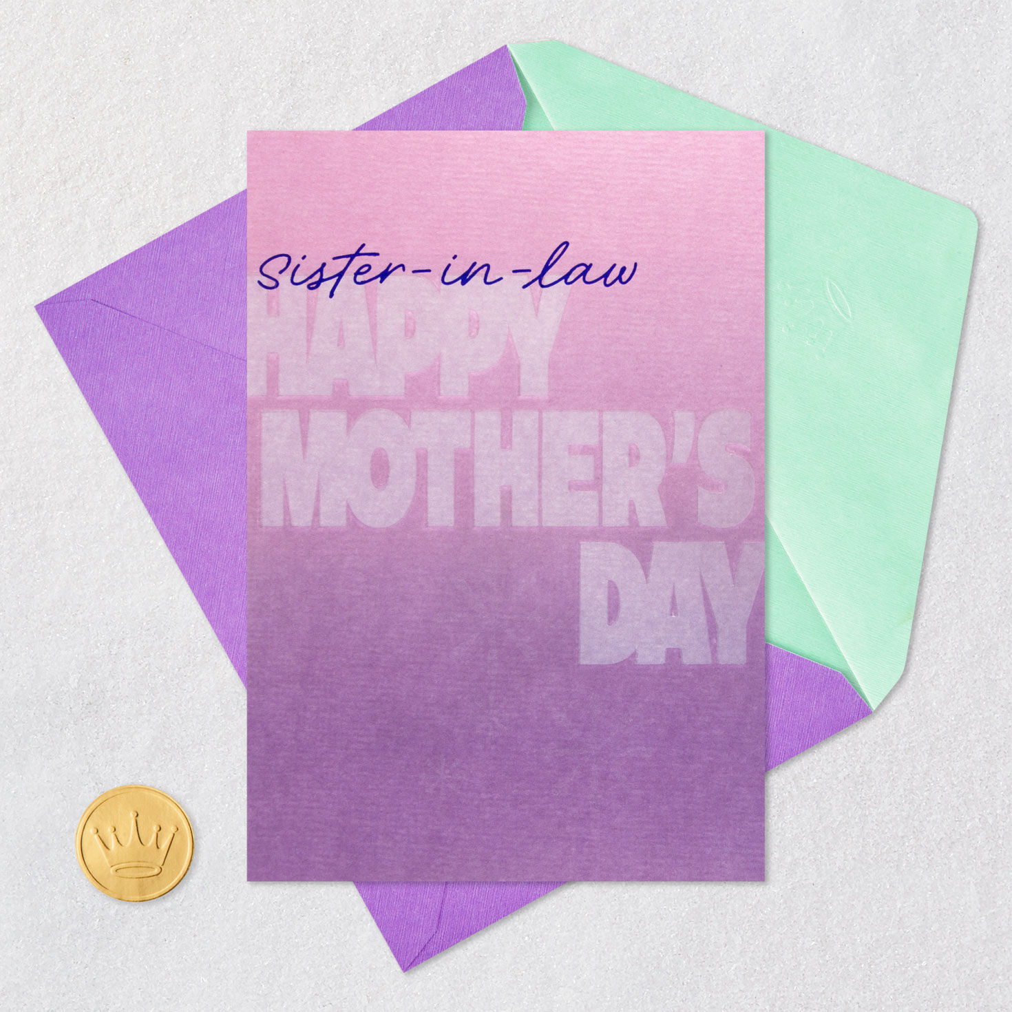 Pink Purple Ombre Mother's Day Card for Sister-in-Law Card Front with Envelope and Gold Seal image number 5