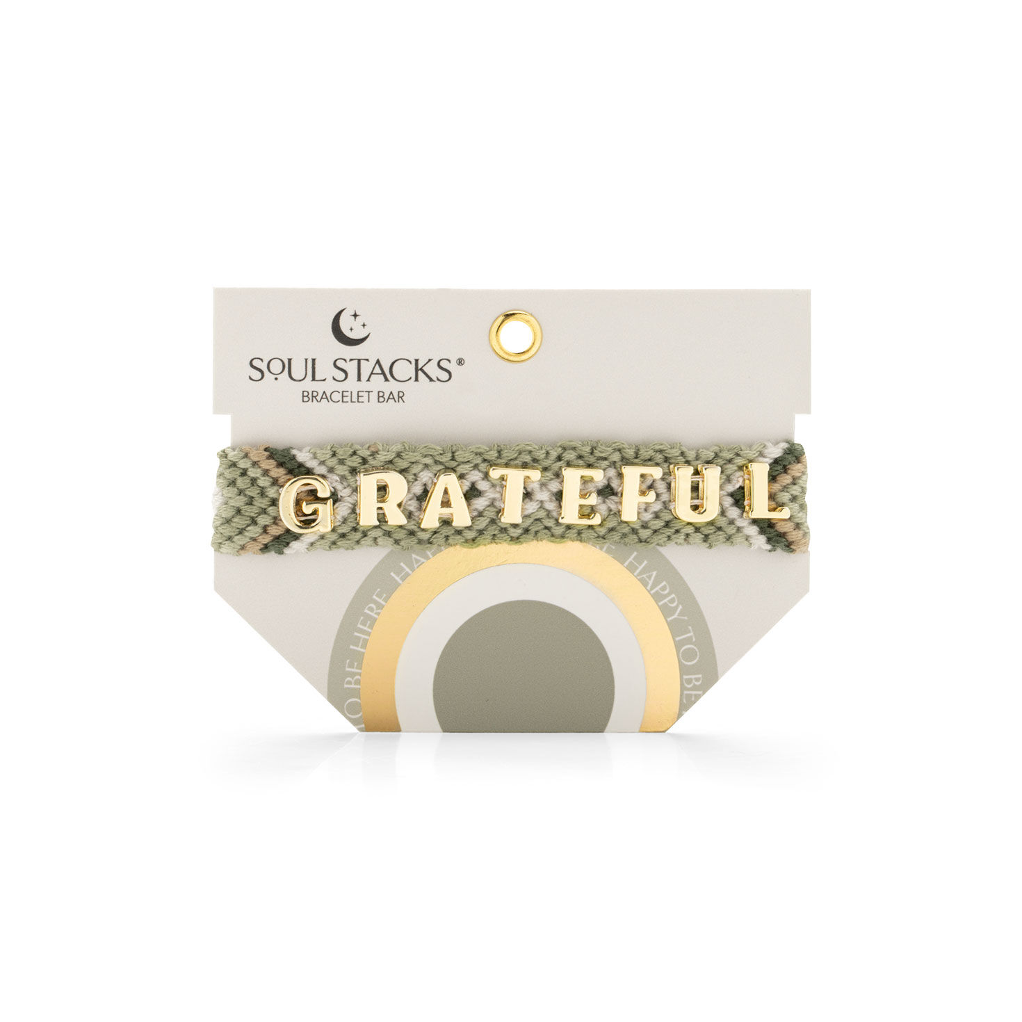 Green and White Woven Bracelet With Grateful Charms  image number 2