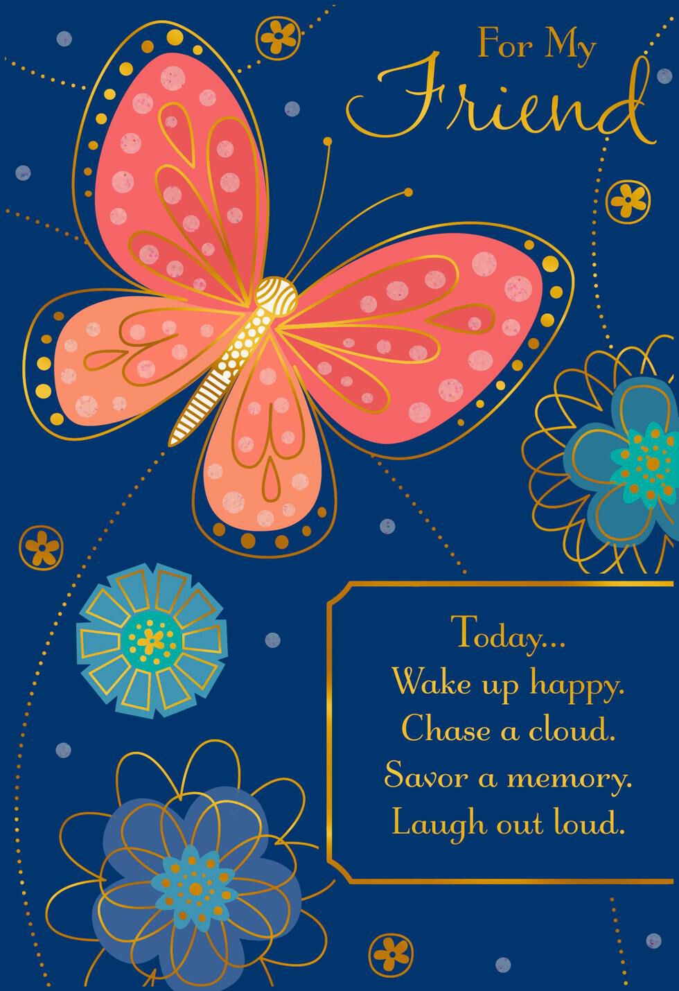 Butterfly on Blue Birthday Card for Friend