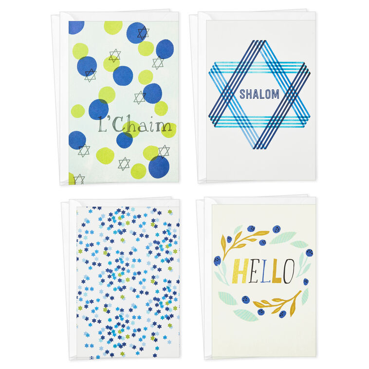 Shalom and L'Chaim Assorted Blank Cards, Pack of 8