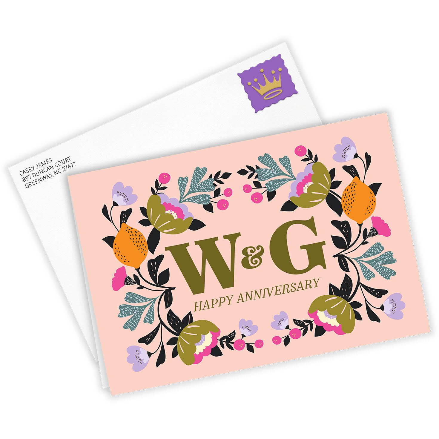 Artistic Botanicals Initials Custom Anniversary Card, , large image number 2