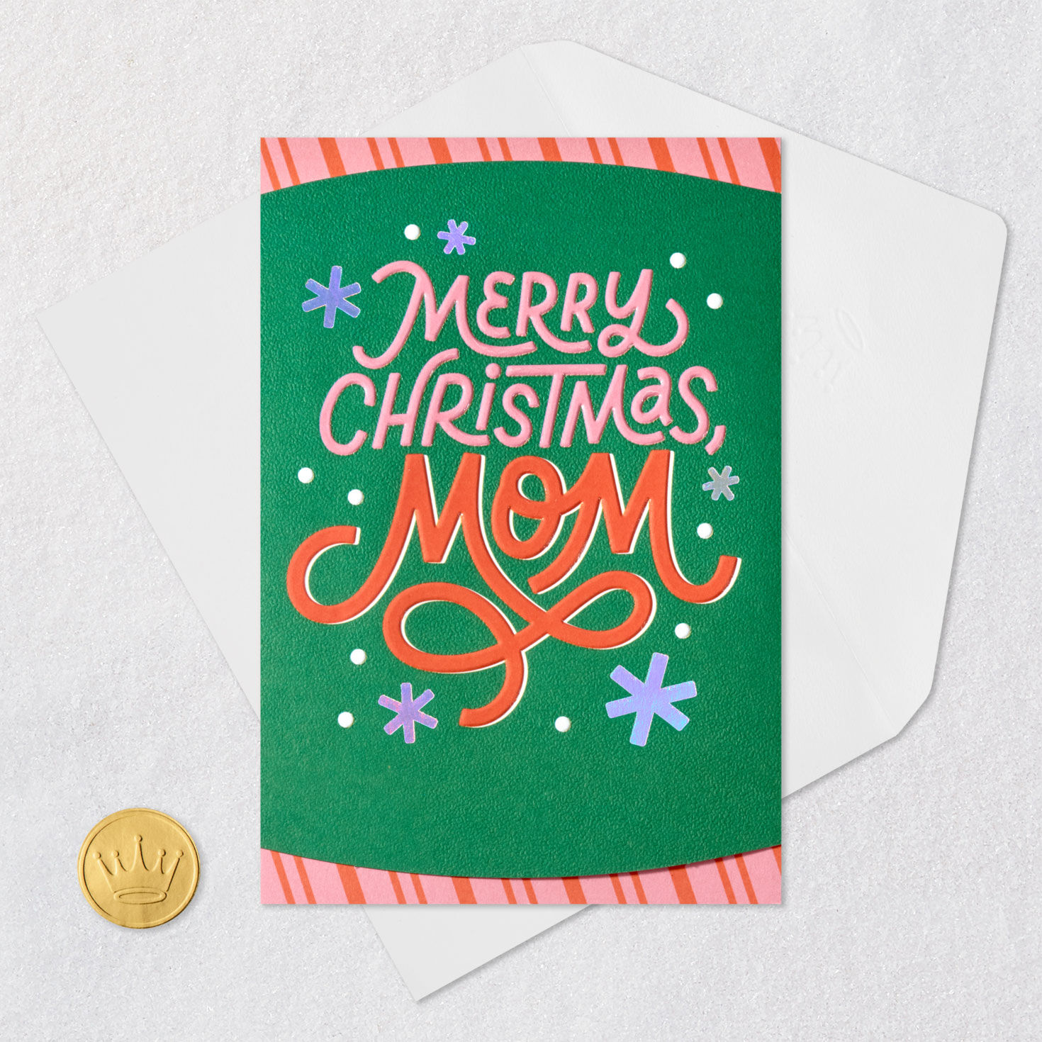 Green and Red Stripes Mom Christmas Card Card Front with Envelope and Gold Seal image number 5