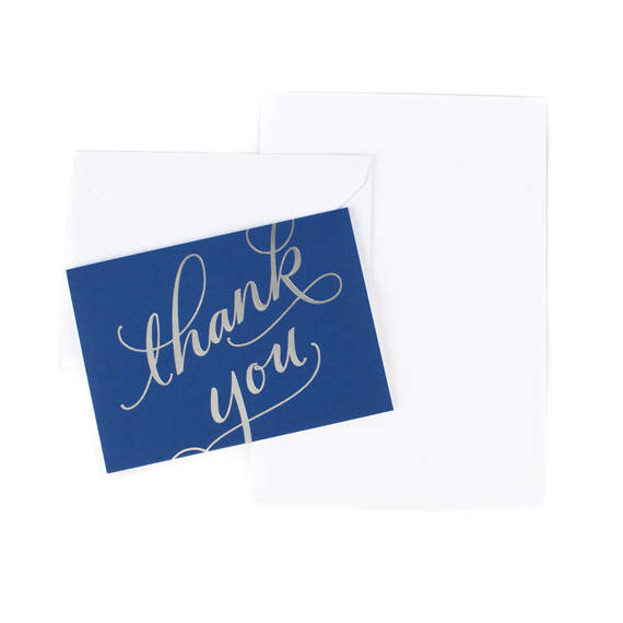 Silver Script on Blue Blank Thank-You Notes, Box of 40, , large image number 2