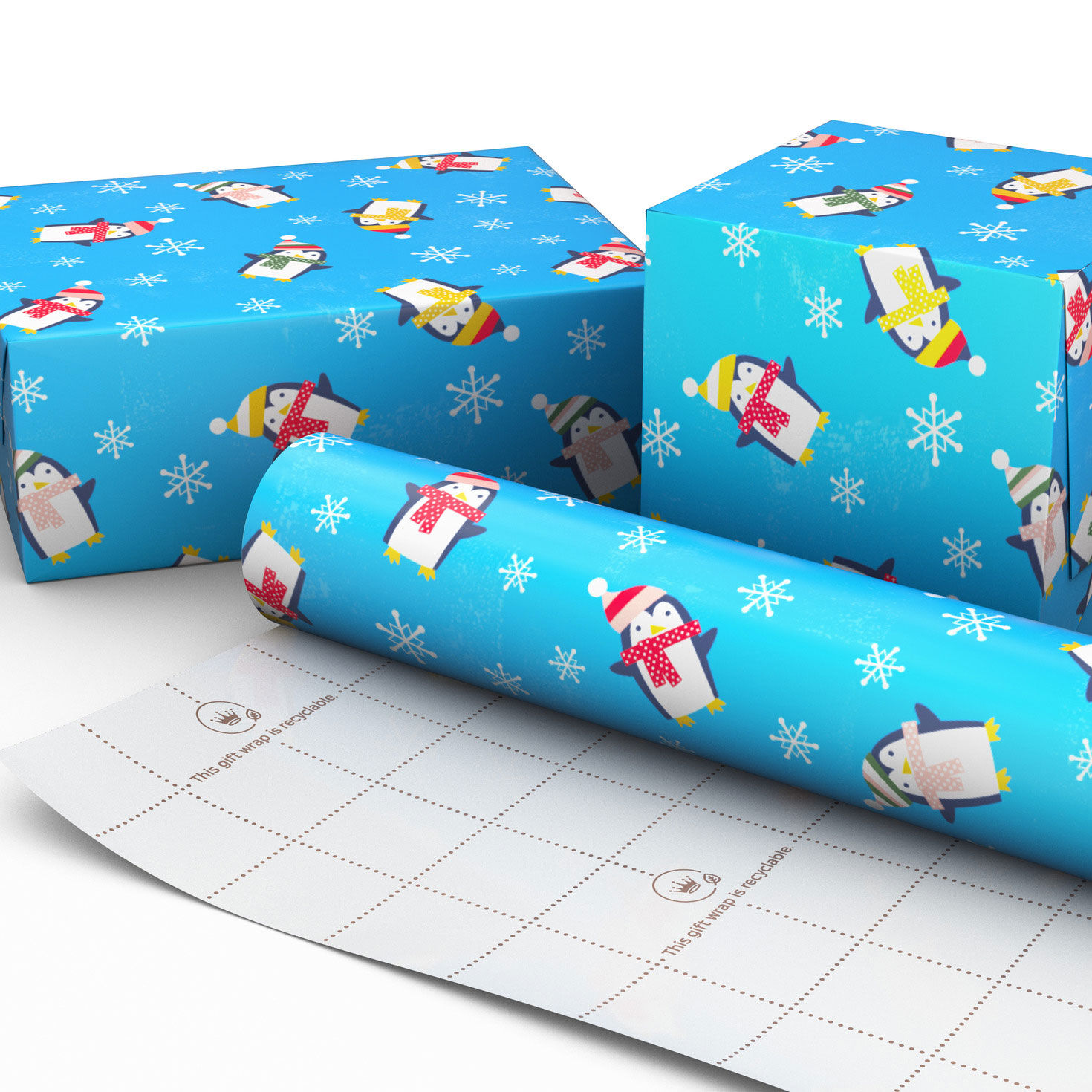 Playful Penguins on Blue Jumbo Holiday Wrapping Paper Roll, 90 sq. ft. for only USD 9.99 | Hallmark
