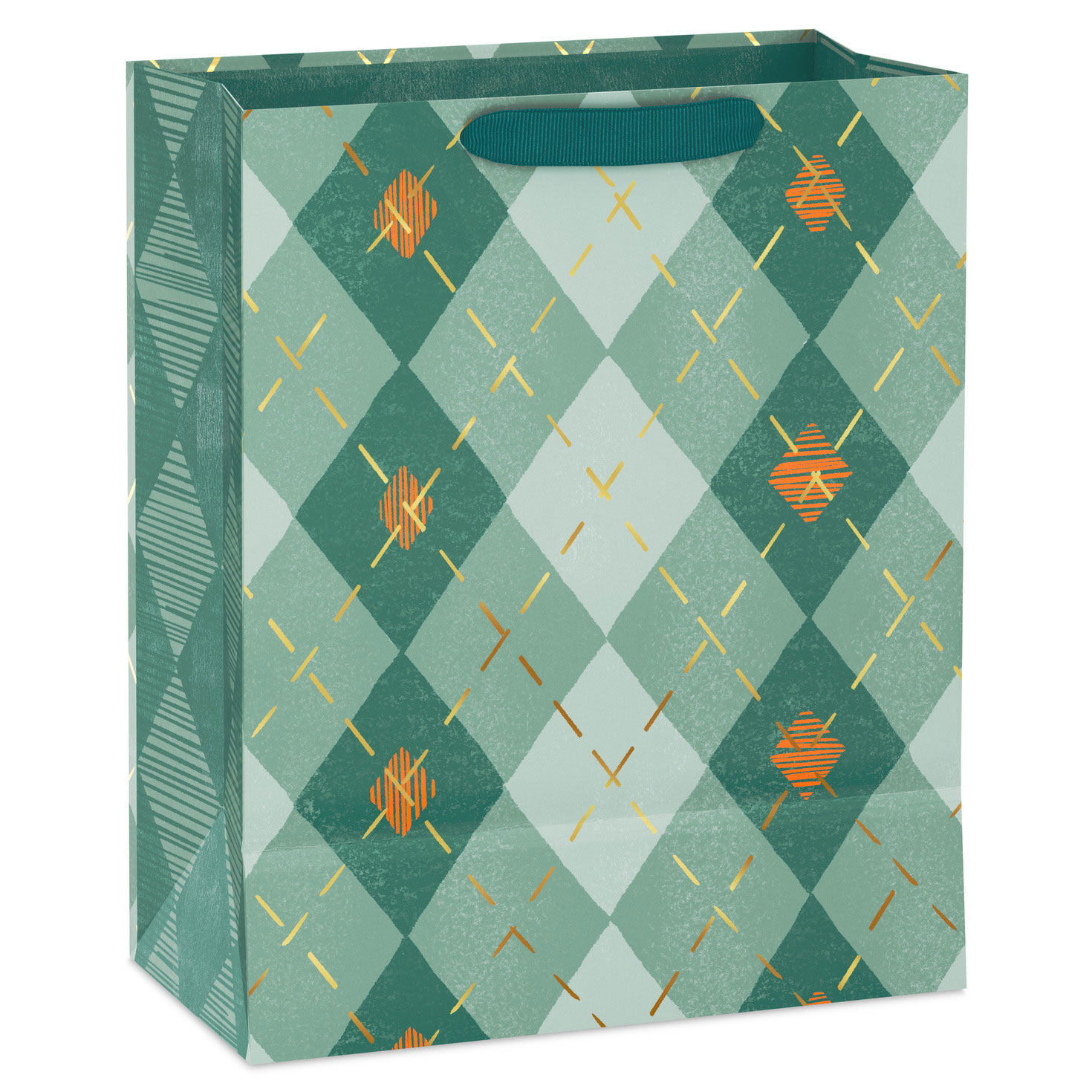 Orange and Green Argyle Large Father's Day Gift Bag Back image number 6