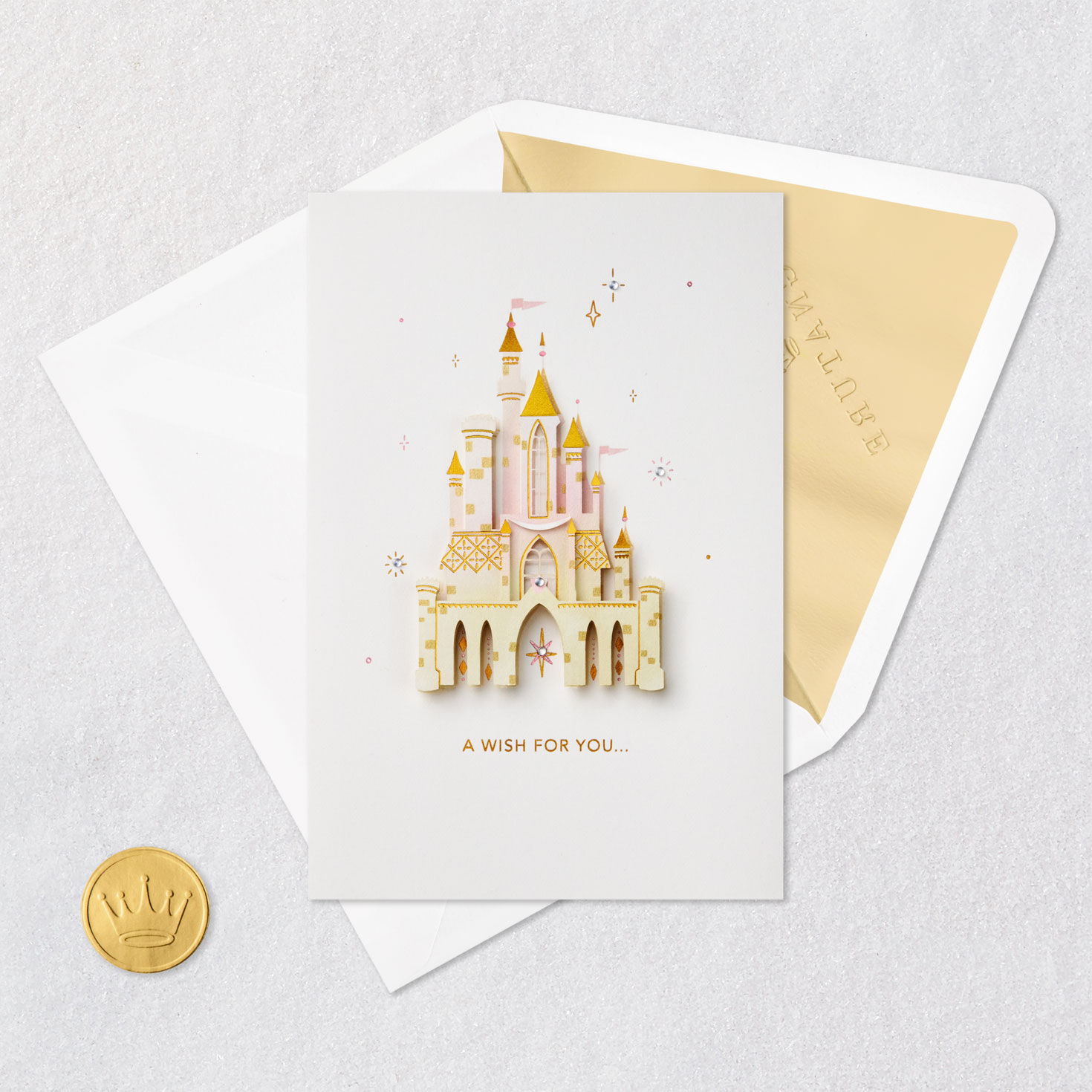 Disney Princess Castle Birthday Card Card Front with Envelope and Gold Seal image number 5