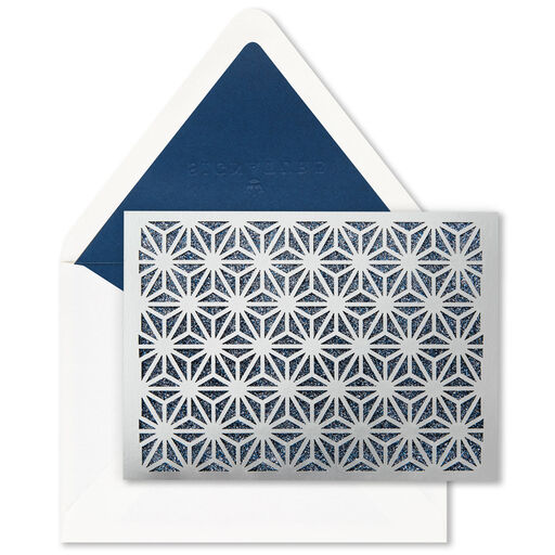 Silver Stars and Blue Glitter Blank Note Cards, Box of 8, 