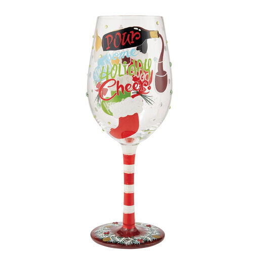 Lolita Pour, Drink and Be Merry Handpainted Wine Glass, 15 oz., 