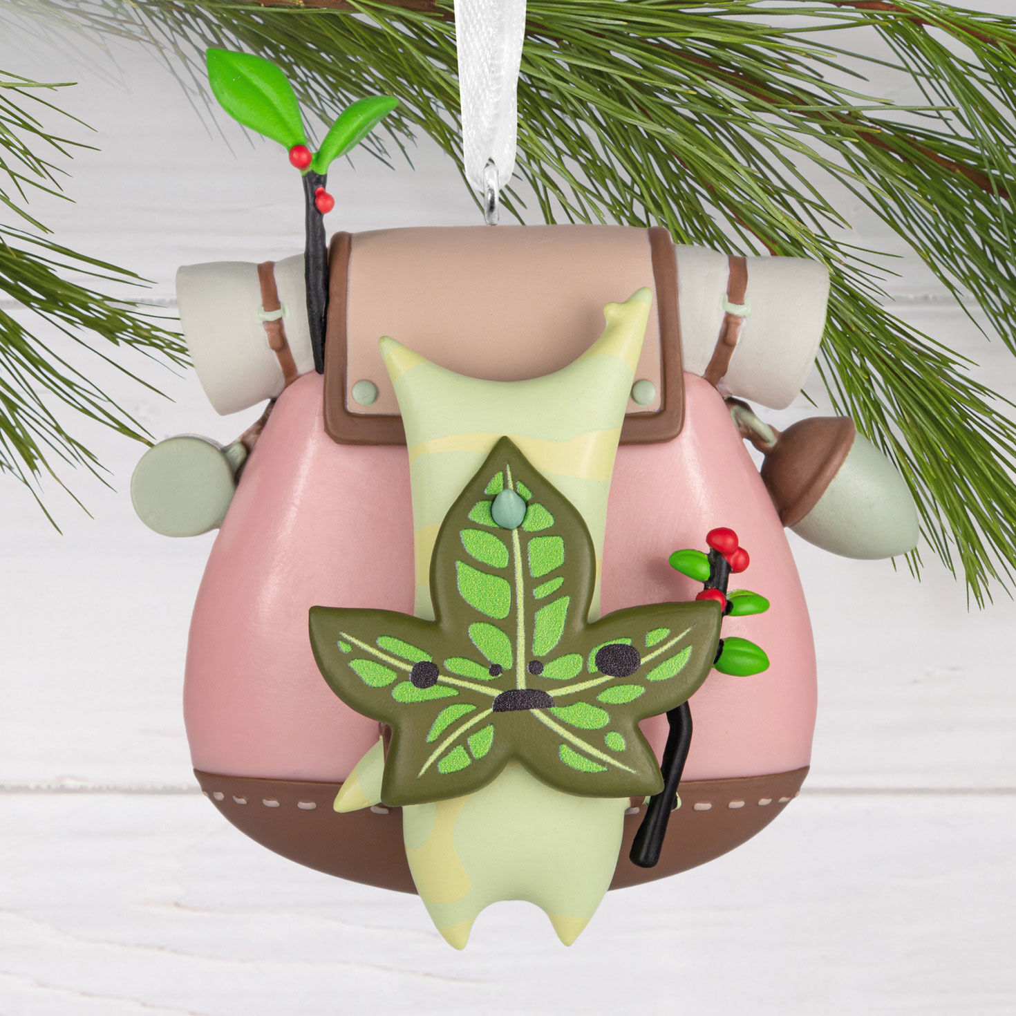 Legend of Zelda Korok With Pink Backpack Ornament hanging on tree image number 2
