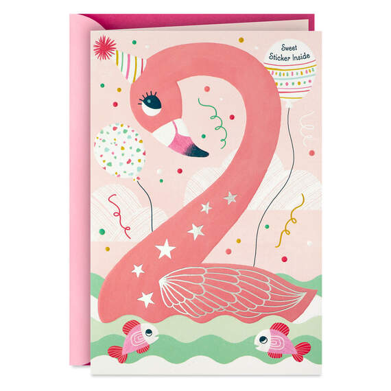 For a Fun and Fabulous Girl 2nd Birthday Card With Sticker
