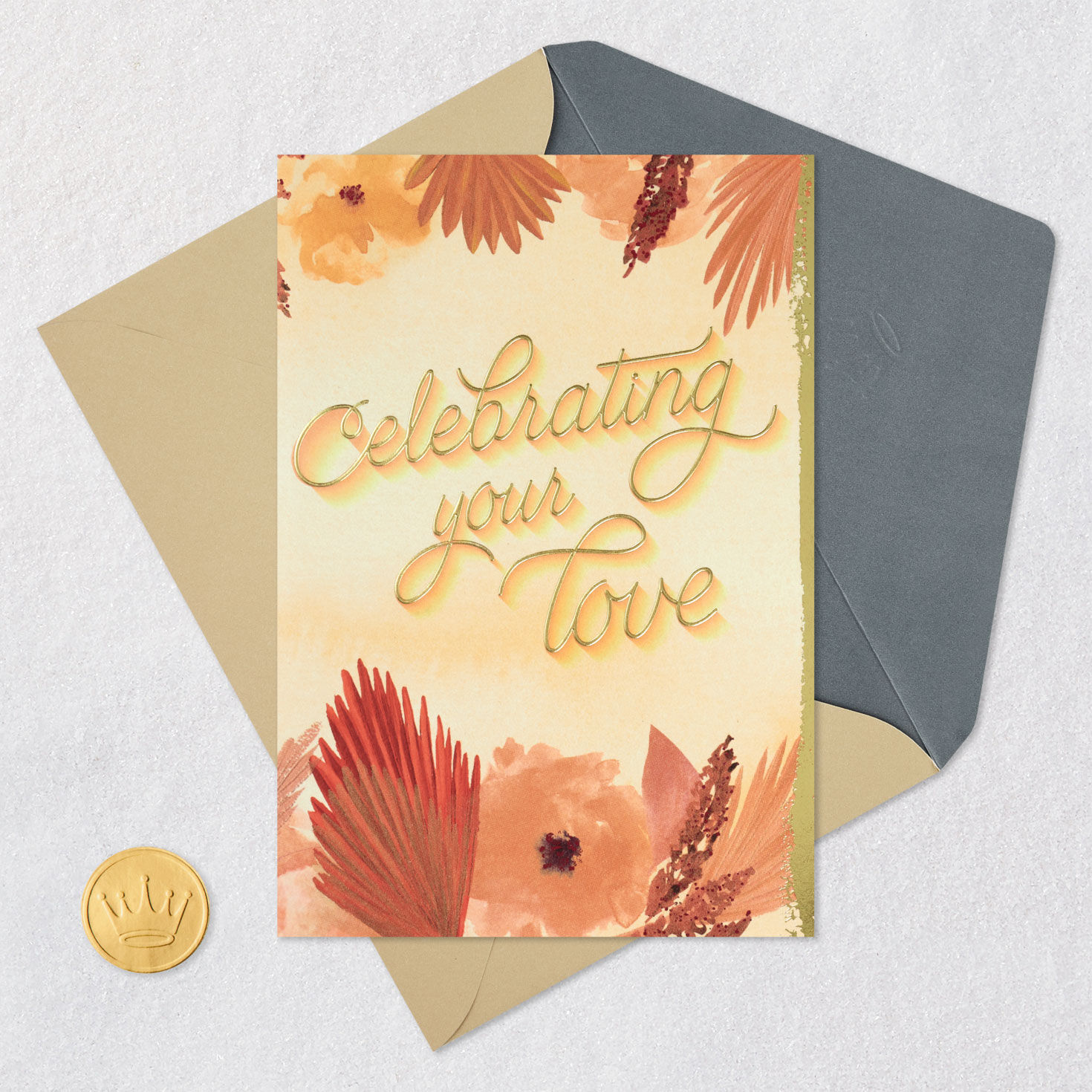 Flowers and Tropical Leaves Wedding Card Card Front with Envelope and Gold Seal image number 5