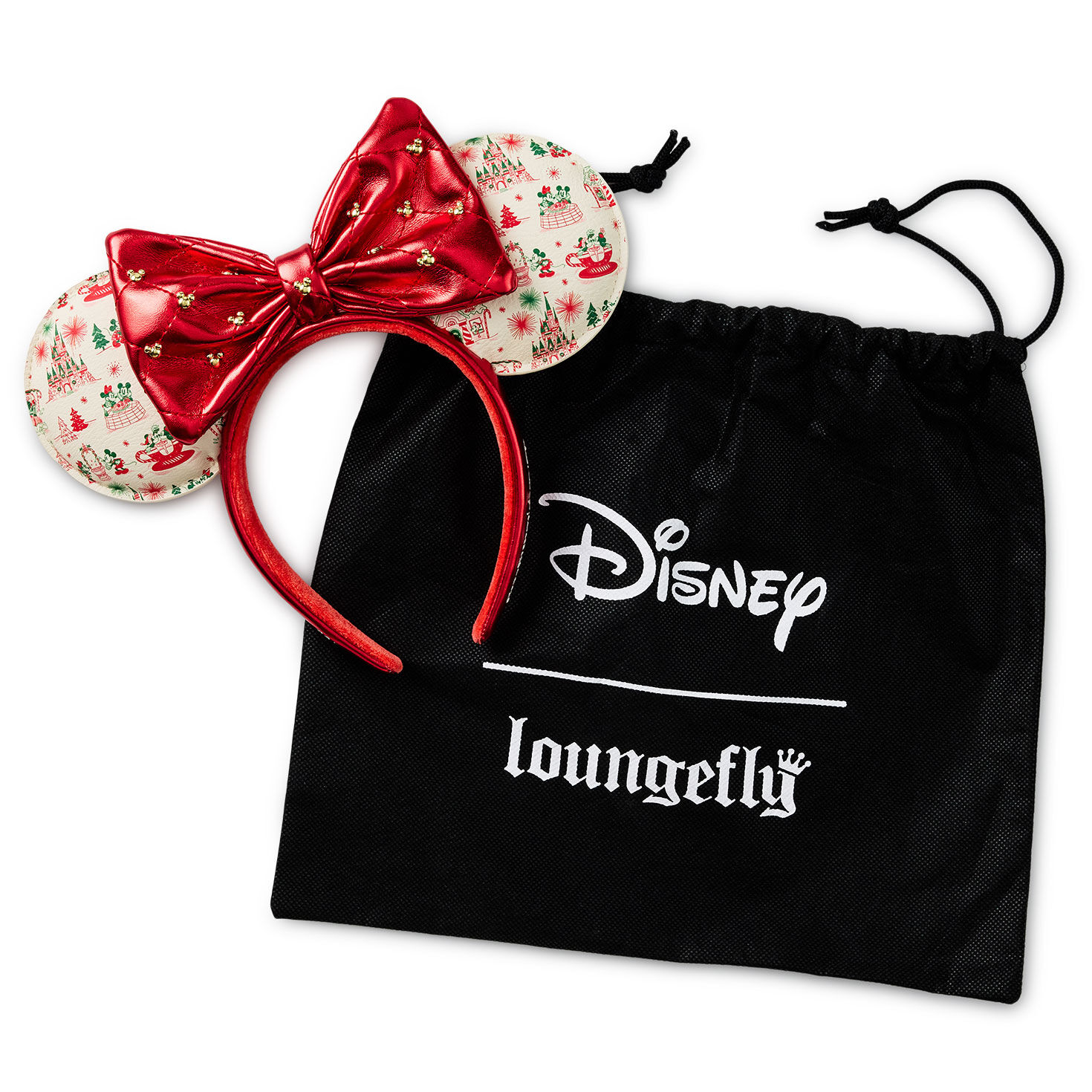 Red Gold Cream Minnie Ears Headband Front with bag image number 3