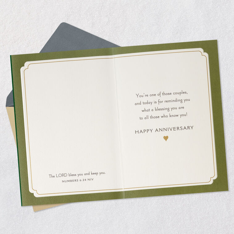 Forest Green and Gold Flowers Anniversary Card for Couple Open card with envelope image number 4