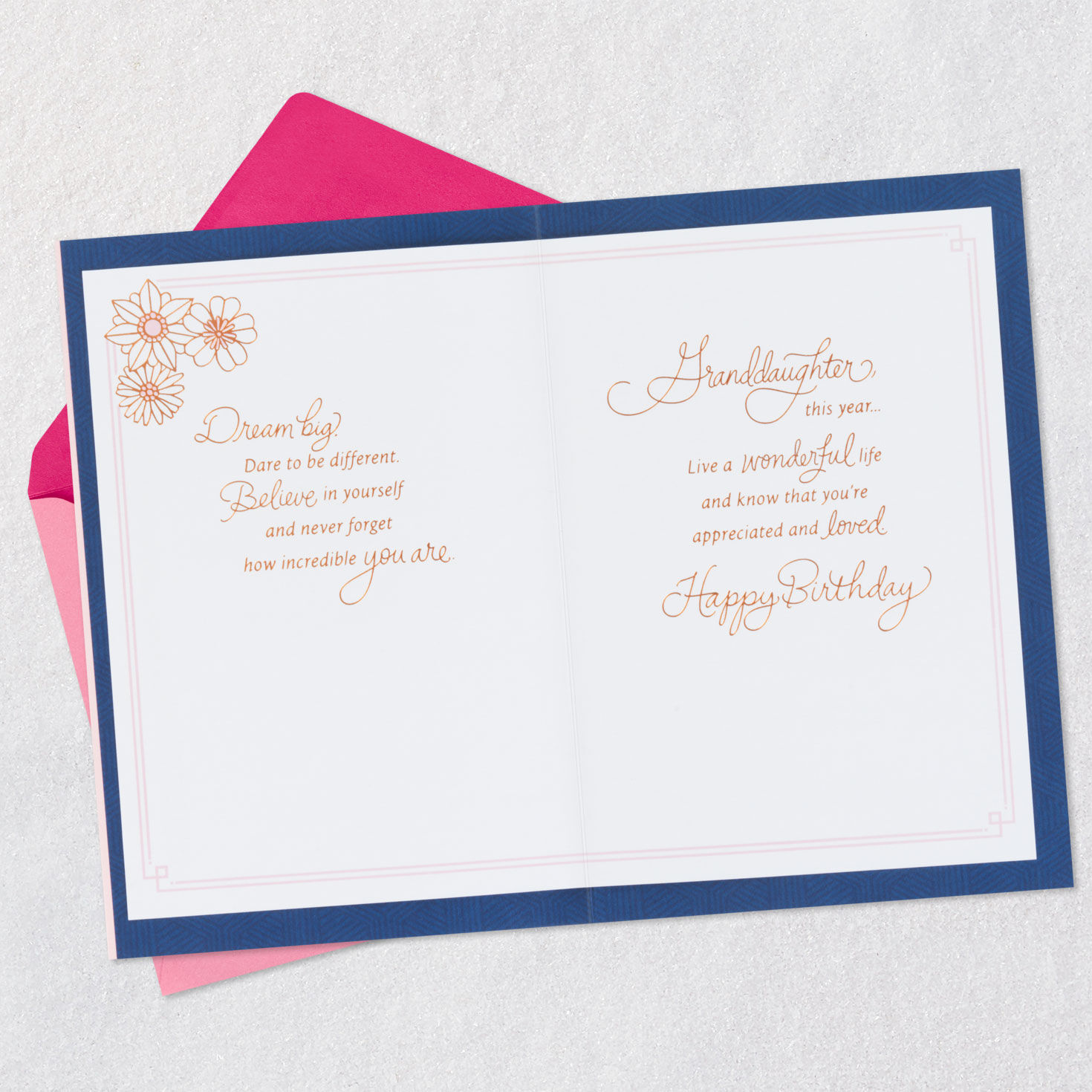 Pink and Blue Floral Granddaughter Birthday Card Open card with envelope image number 4