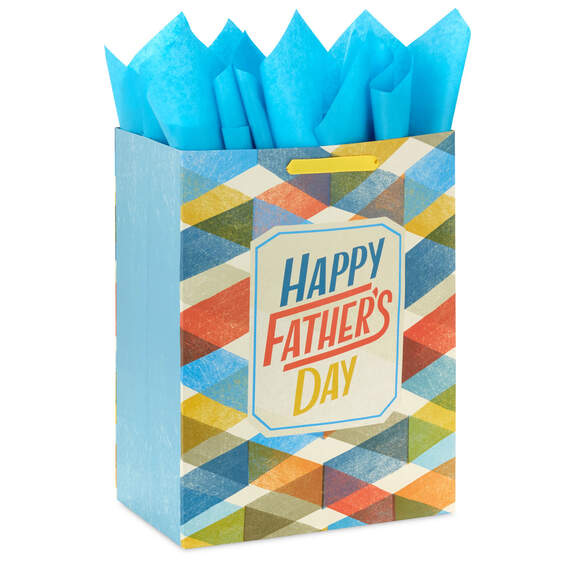 17" Multicolor Plaid Extra-Large Father's Day Gift Bag With Tissue Paper