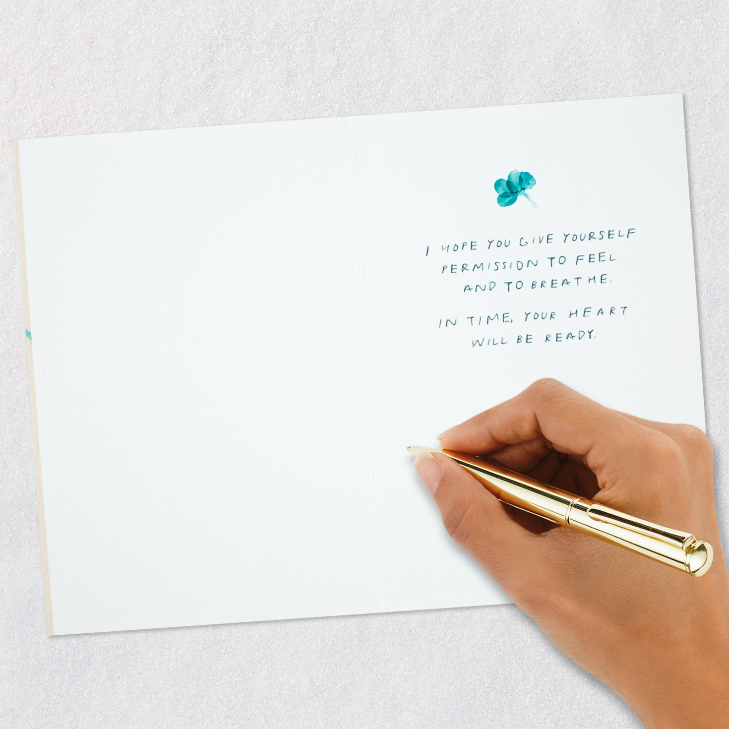 Teal Abstract Blooms on Blush Support Card signing card image number 6
