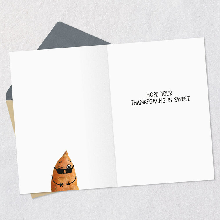 Sweet Potato and Butter Funny Thanksgiving Card Open card with envelope image number 3