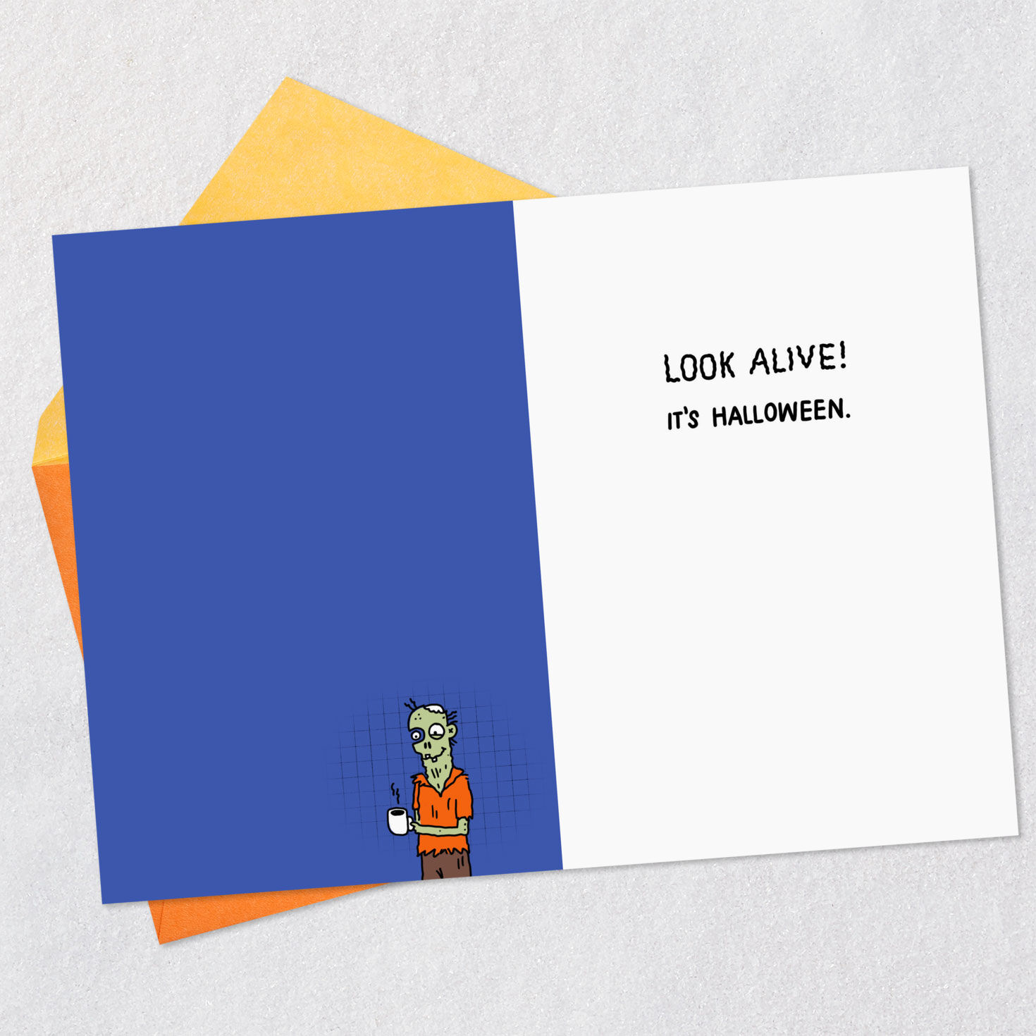 Zombie Without Coffee Funny Halloween Card Open card with envelope image number 3