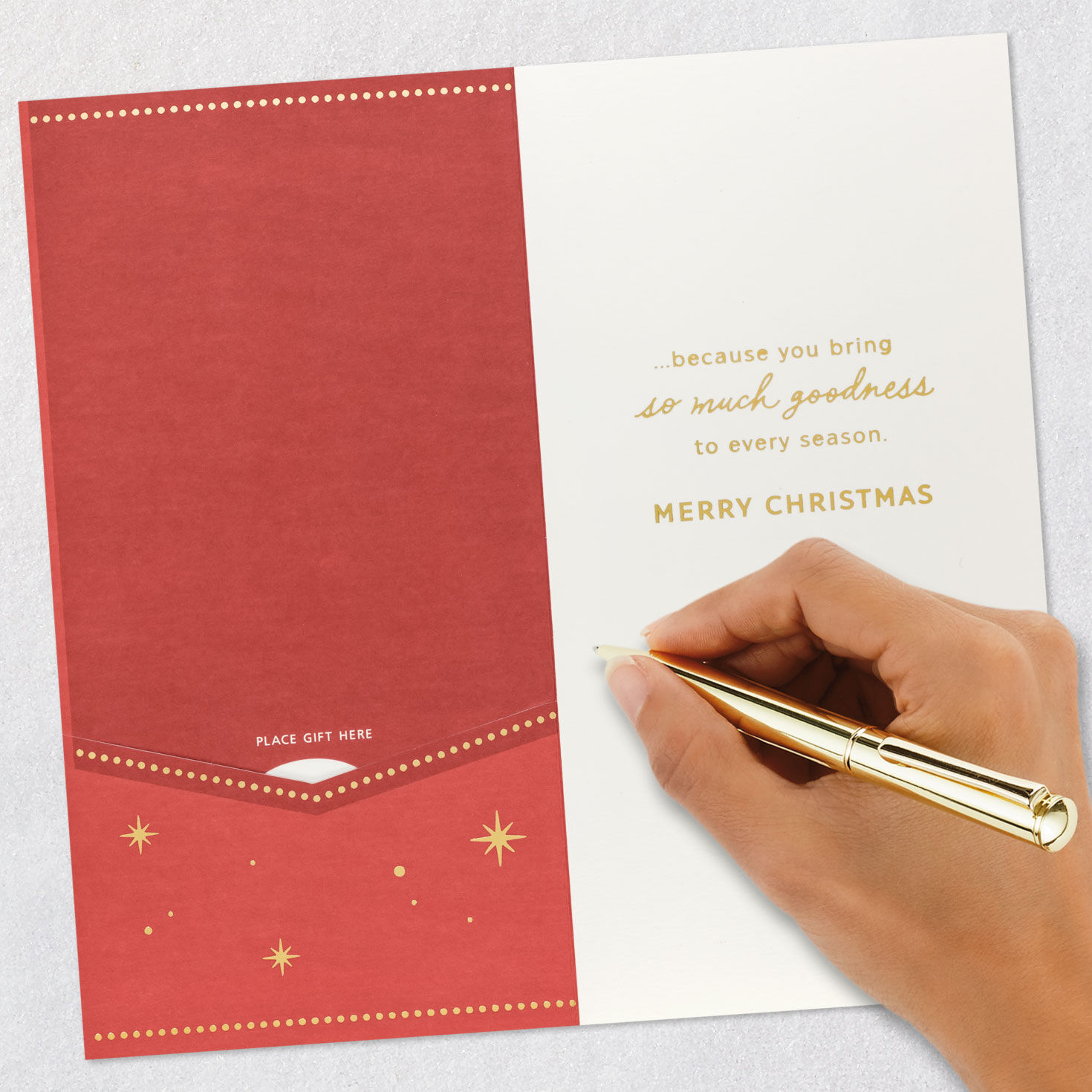 Gold Tree with Green Gems on Red Christmas Gift Card Holder Signing card image number 7