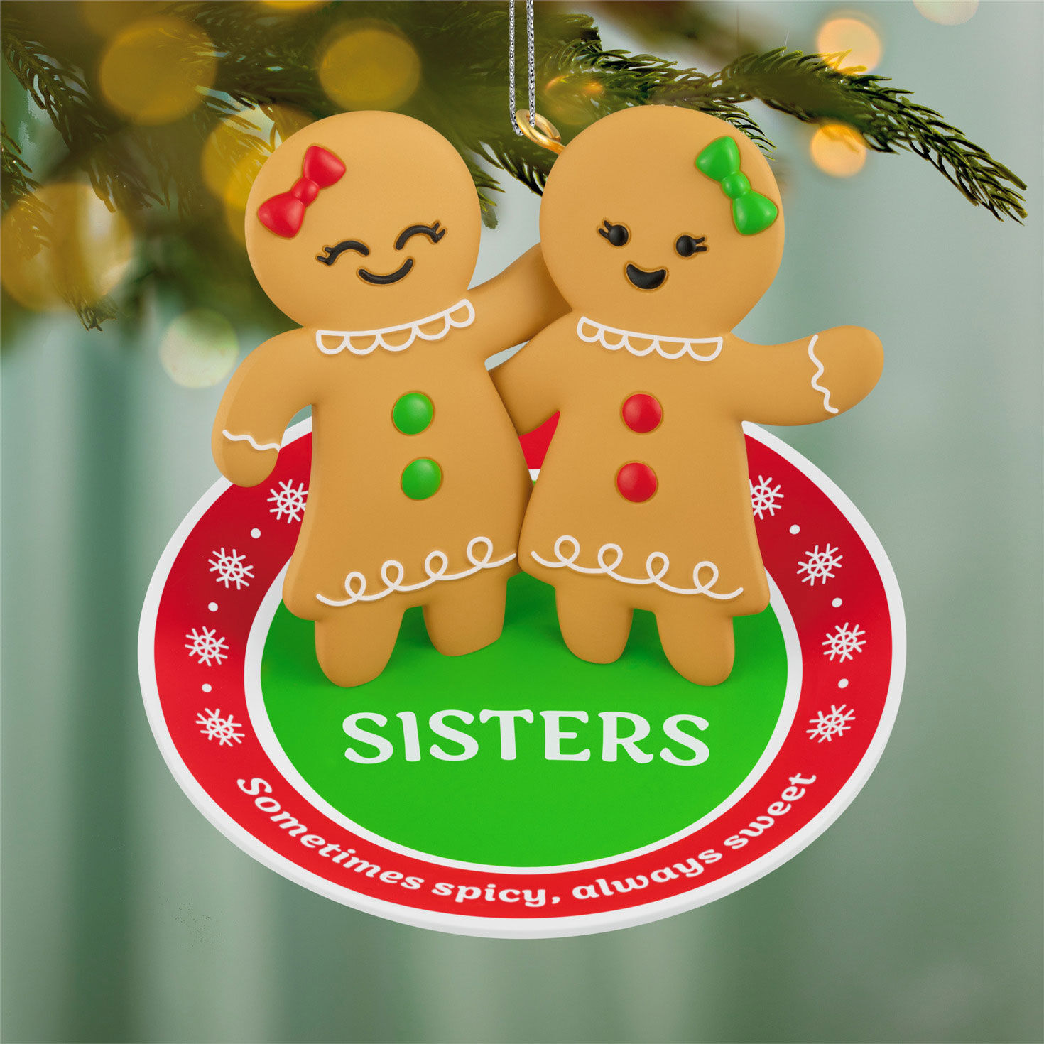 Gingerbread Cookie Sisters Keepsake Ornament hanging on tree image number 2