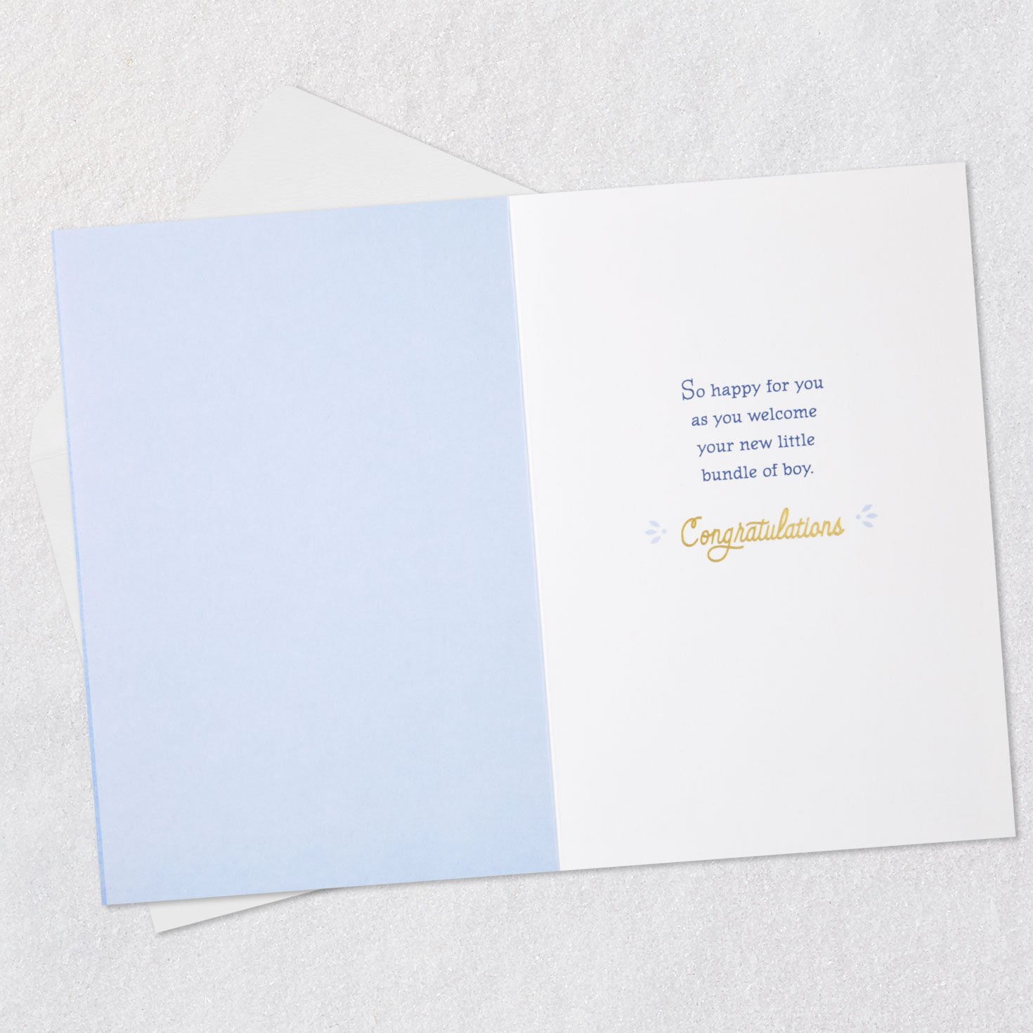 Blue and White Stripes New Baby Boy Congrats Card Open card with envelope image number 3