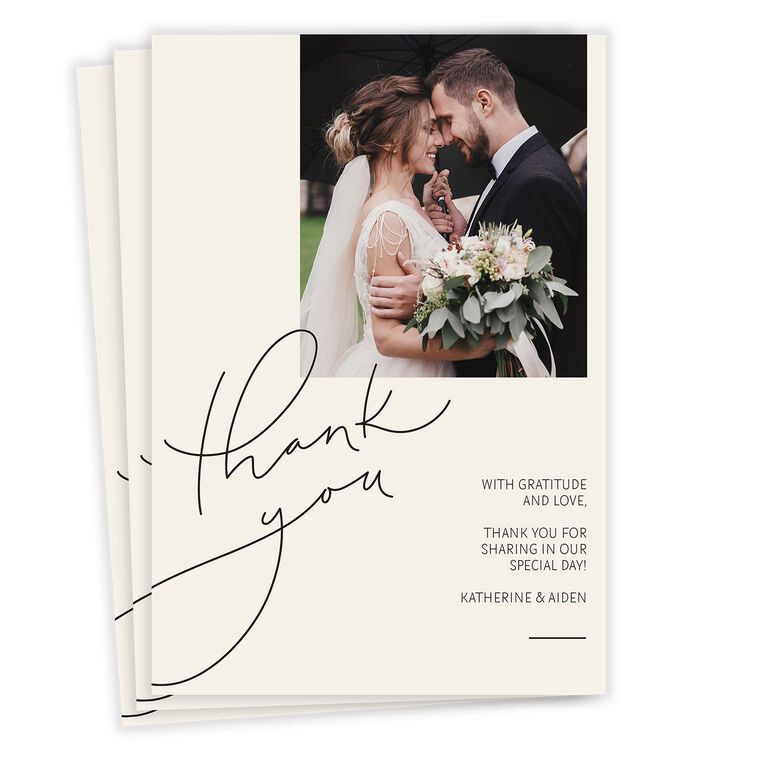 Modern Handwriting Flat Wedding Thank You Photo Card