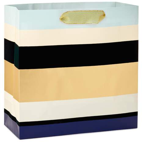 Bold Stripes With Flocking Large Square Gift Bag, 10.4", , large