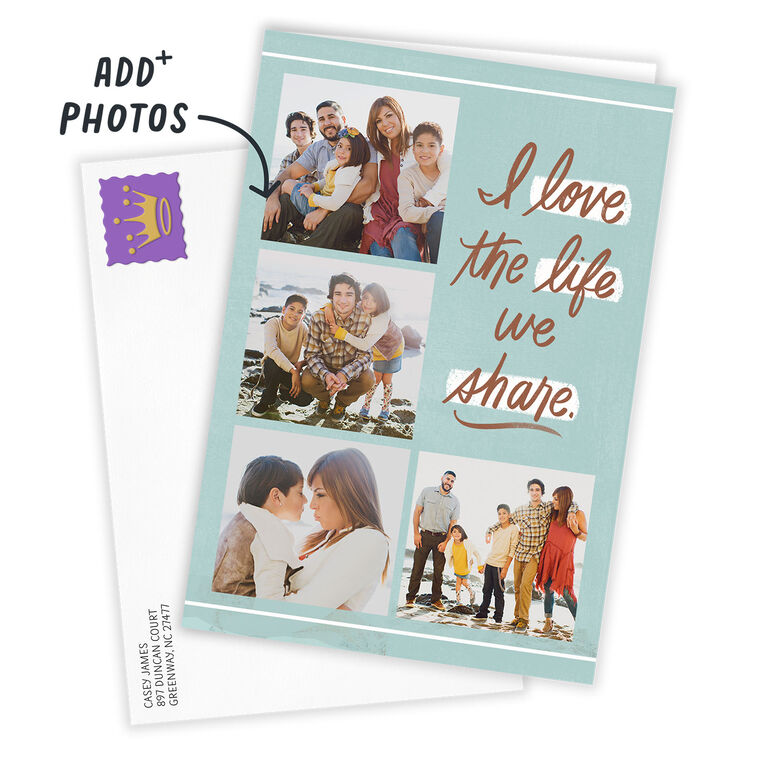 Personalized Photo Collage on Blue Love Photo Card  image number 2