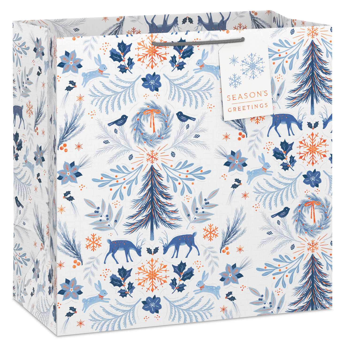15" Winter Toile on White Extra-Deep Christmas Gift Bag With Gift Tag