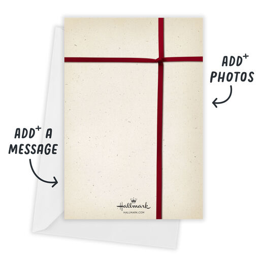Red Ribbon Gift Flat Christmas Photo Card, 