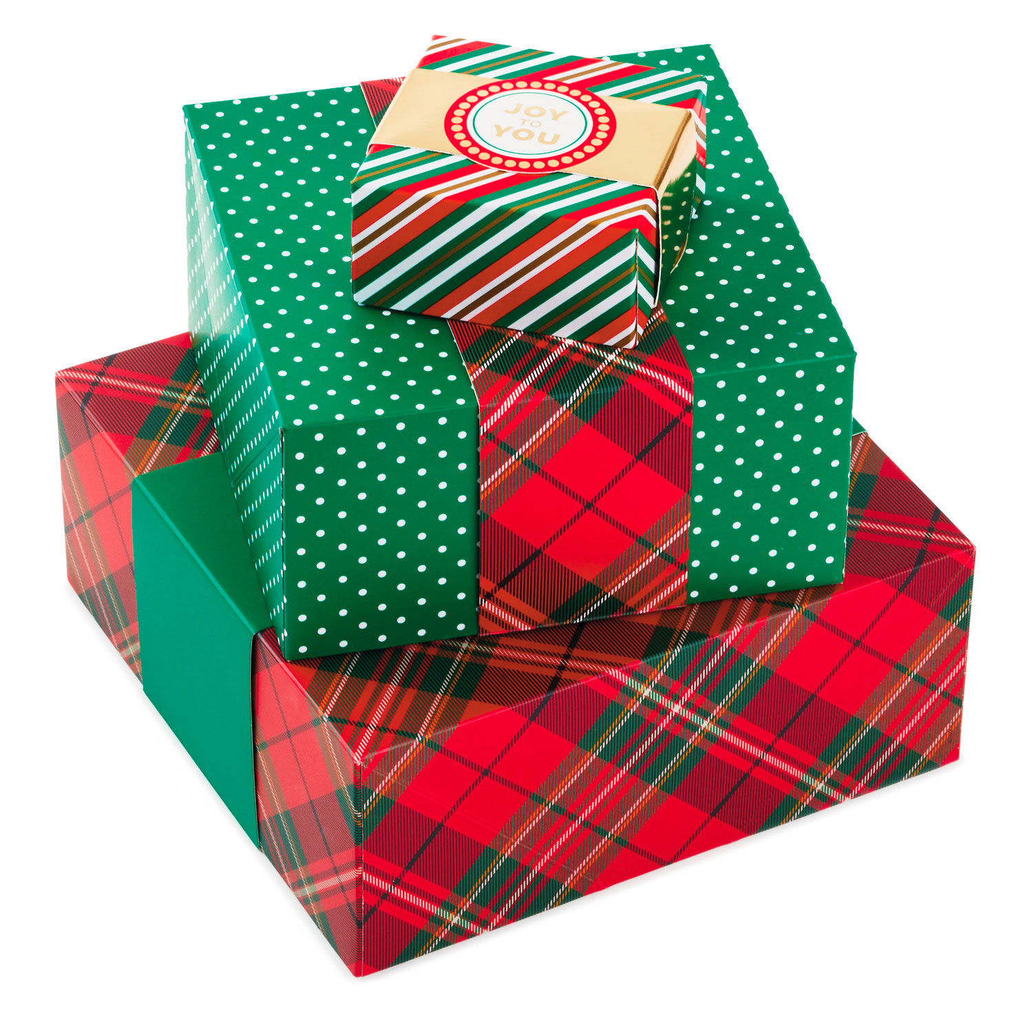 Joy to You 3 Pack Christmas Gift Boxes Assorted Sizes and Designs