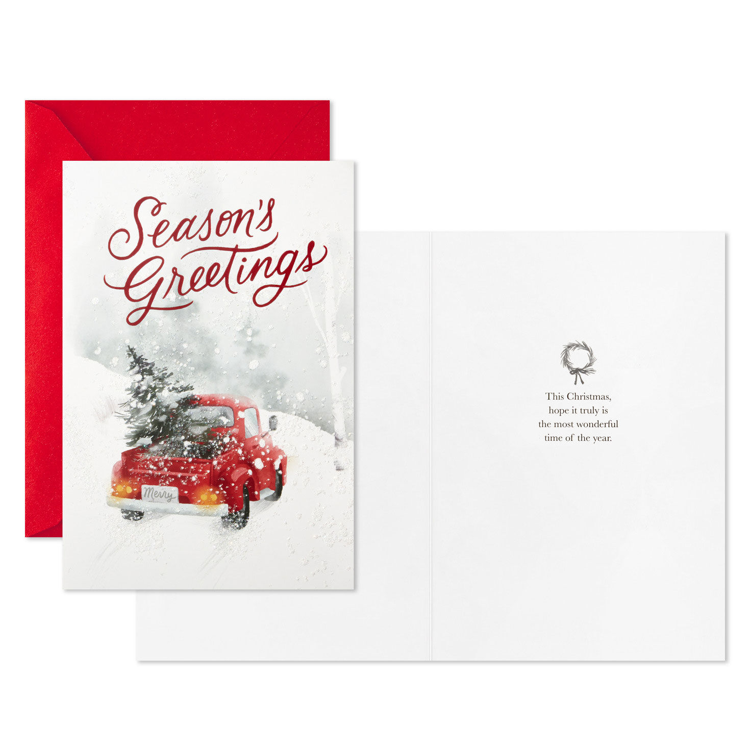 Rustic Red Truck in Snow Boxed Christmas Cards Card Front with Sentiment image number 3
