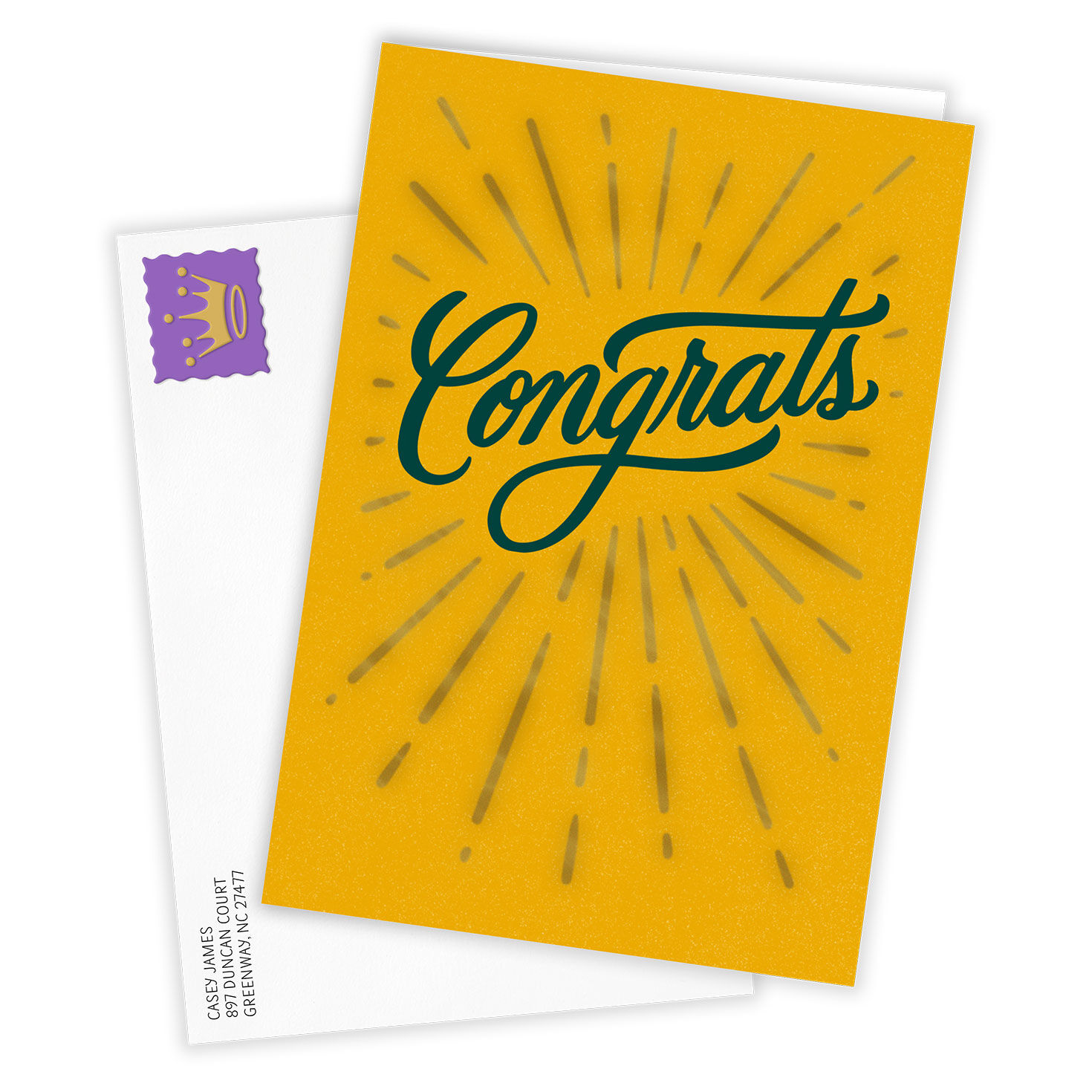 Gold Burst Blue Script Personalized Congrats Card Card Front with Envelope image number 2