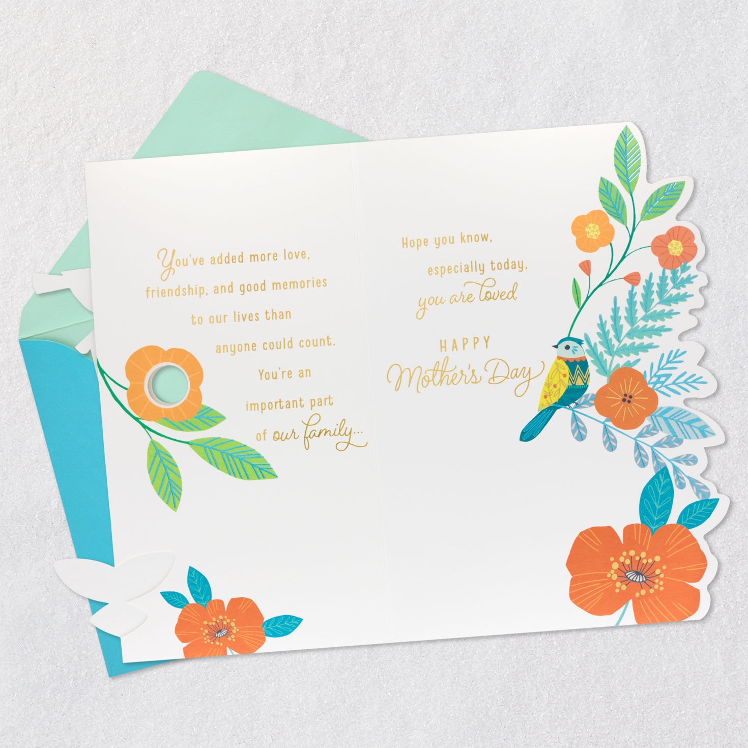 Birdhouse and Flowers Mom Mother's Day Card Open card with envelope image number 4