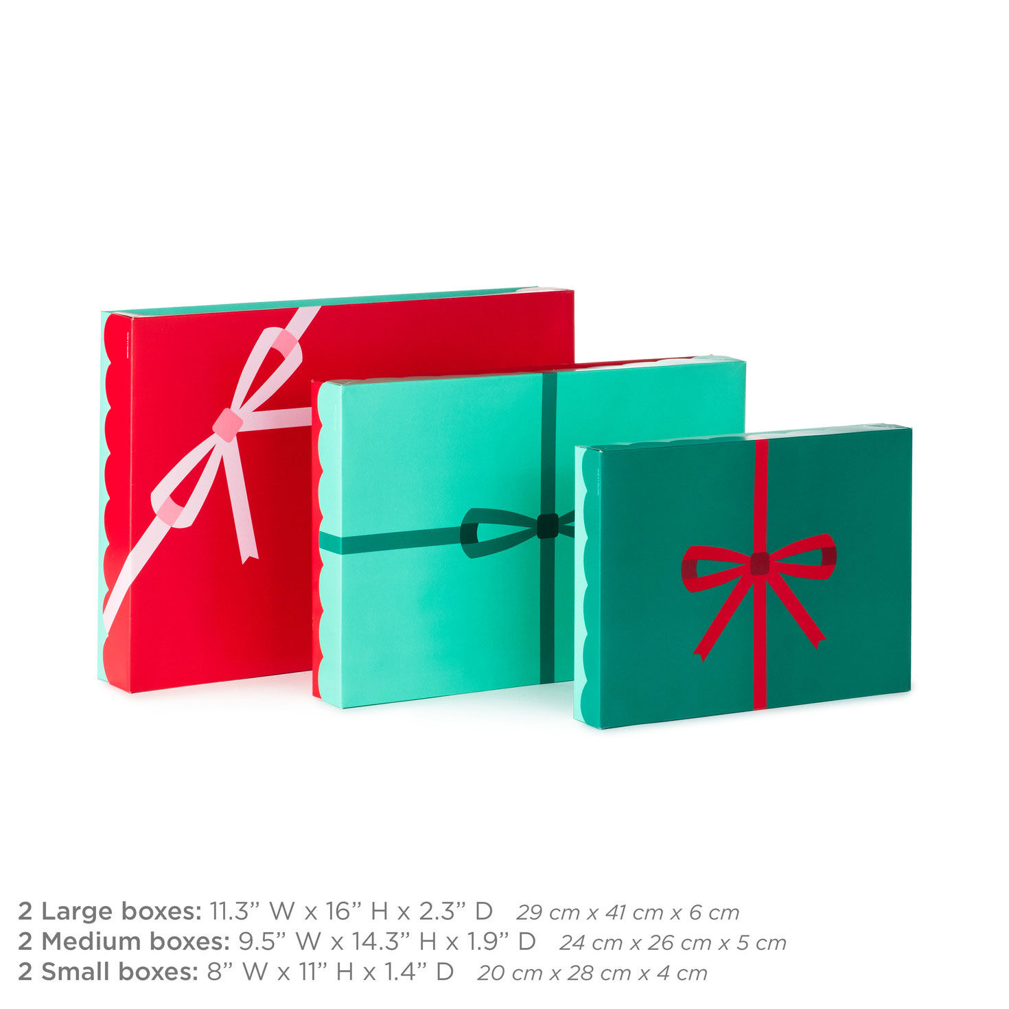 Scalloped Red and Green with Bows Holiday Gift Boxes measurement image number 2