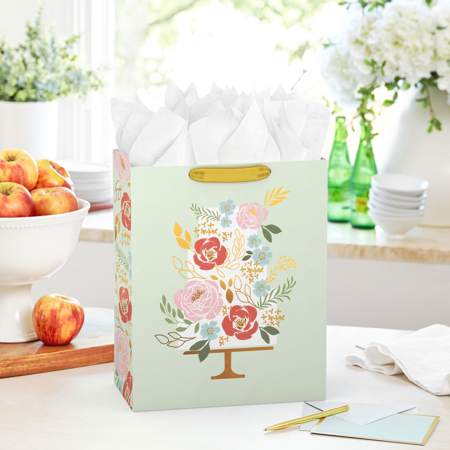 Floral Cake on Stand Large Gift Bag in use image number 2