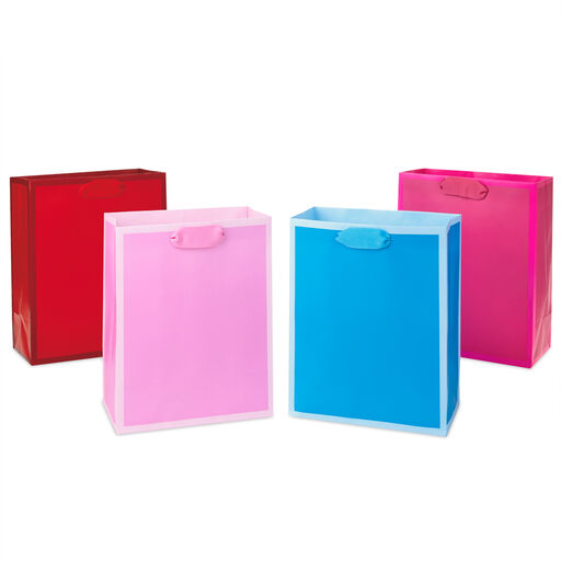 9.6" Assorted Bright Colors 4-Pack Gift Bags, 