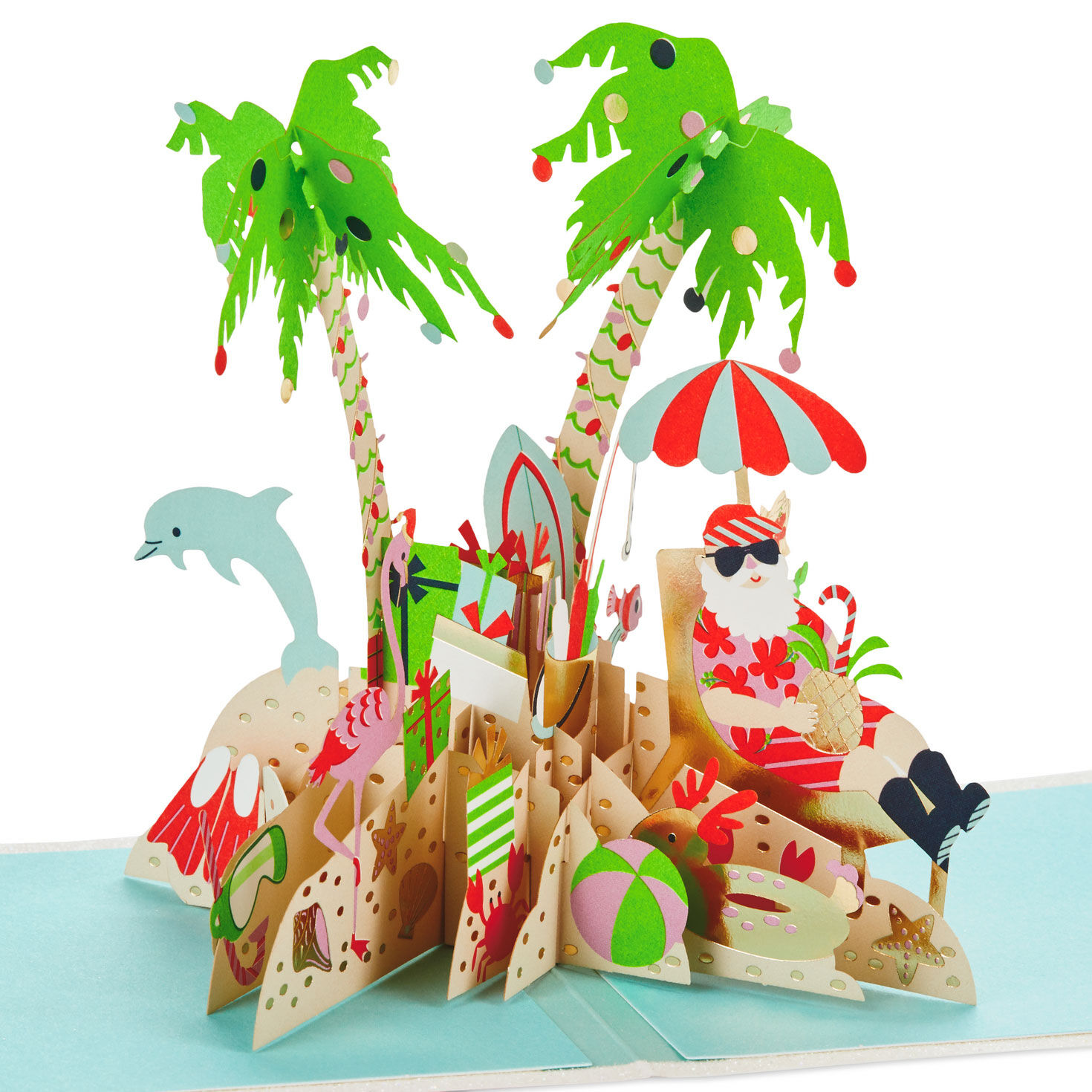 Tropical Beach Santa Claus 3D Pop-Up Christmas Card
