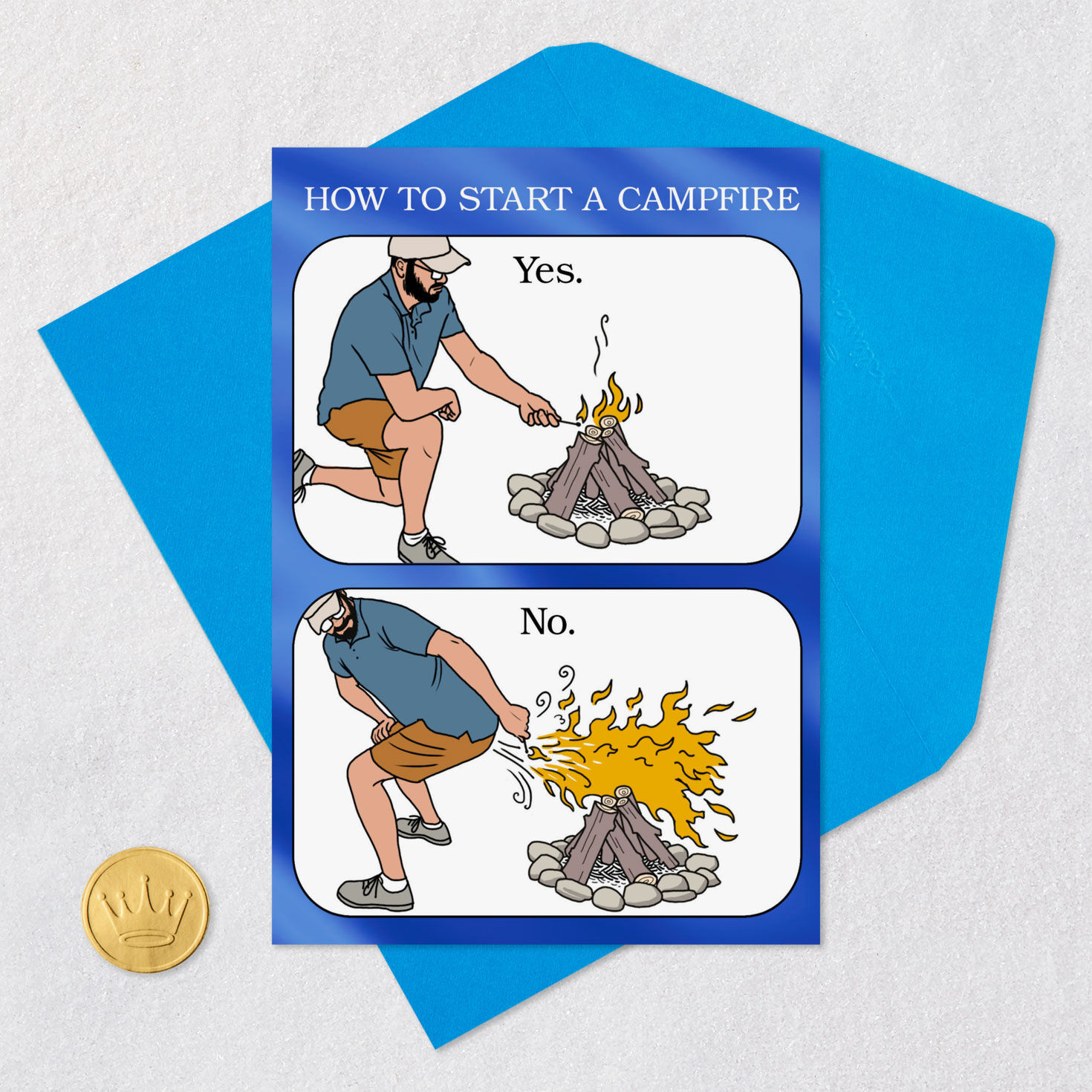 How to Start a Campfire Fart Funny Father's Day Card Card Front with Envelope and Gold Seal image number 5