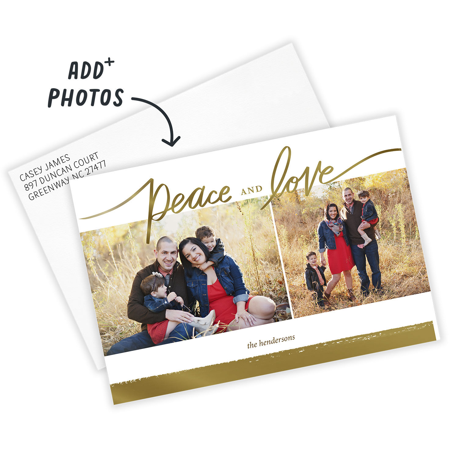Gold Peace and Love Flat Holiday Photo Card, , large image number 2