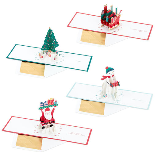 Festive Holiday Wishes Assorted 3D Pop-Up Christmas Cards, Pack of 4, 