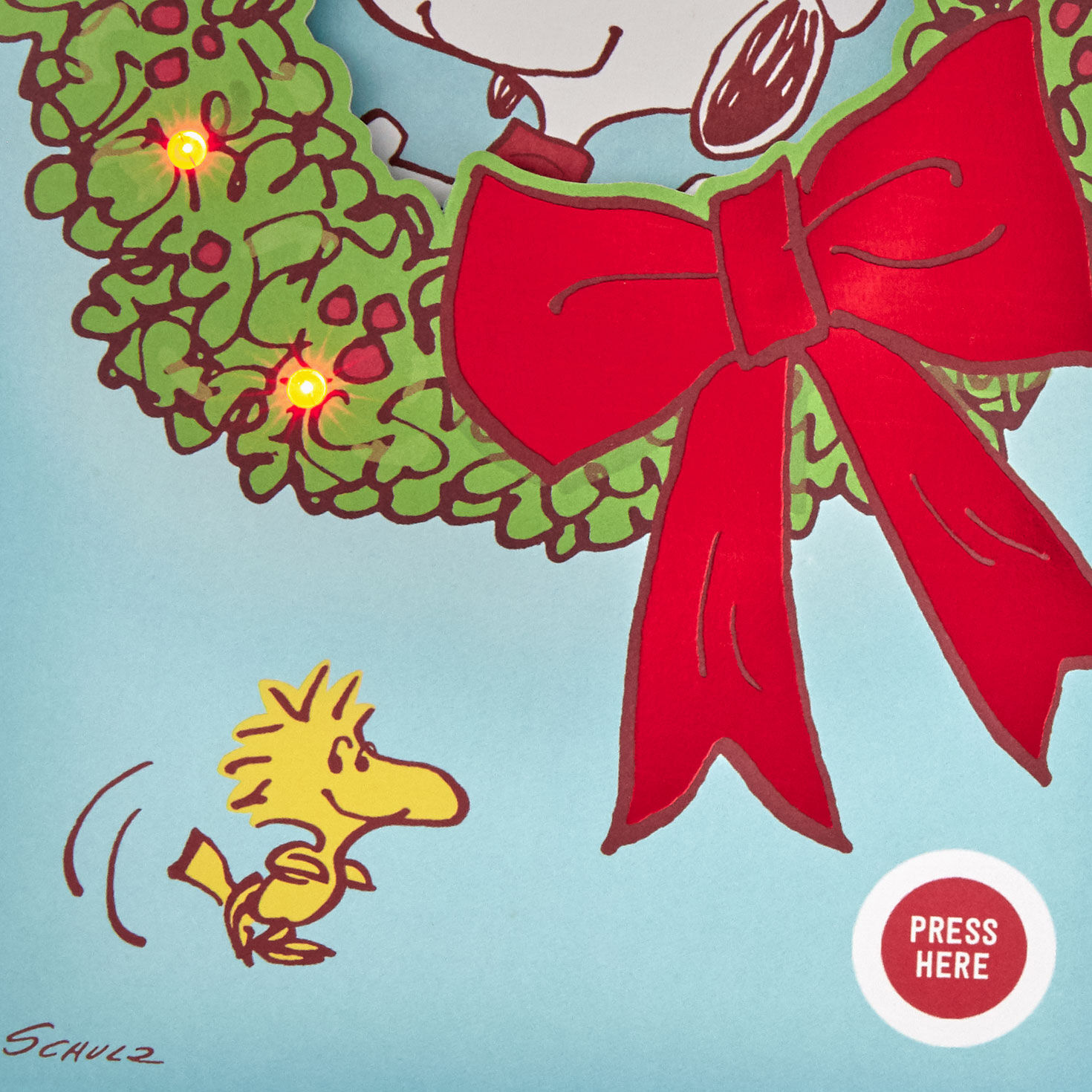 Santa Snoopy Wreath Musical Christmas Card With Light  image number 4