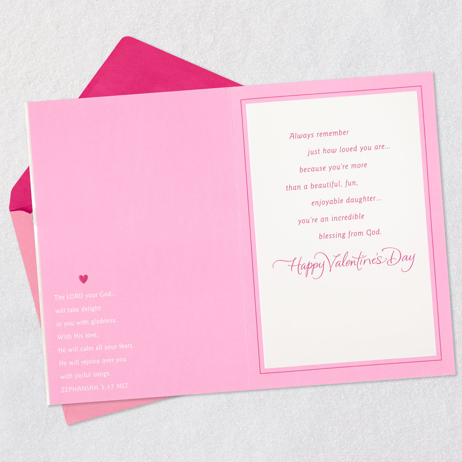 Pink and White Hearts Daughter Valentine's Day Card Open card with envelope image number 4
