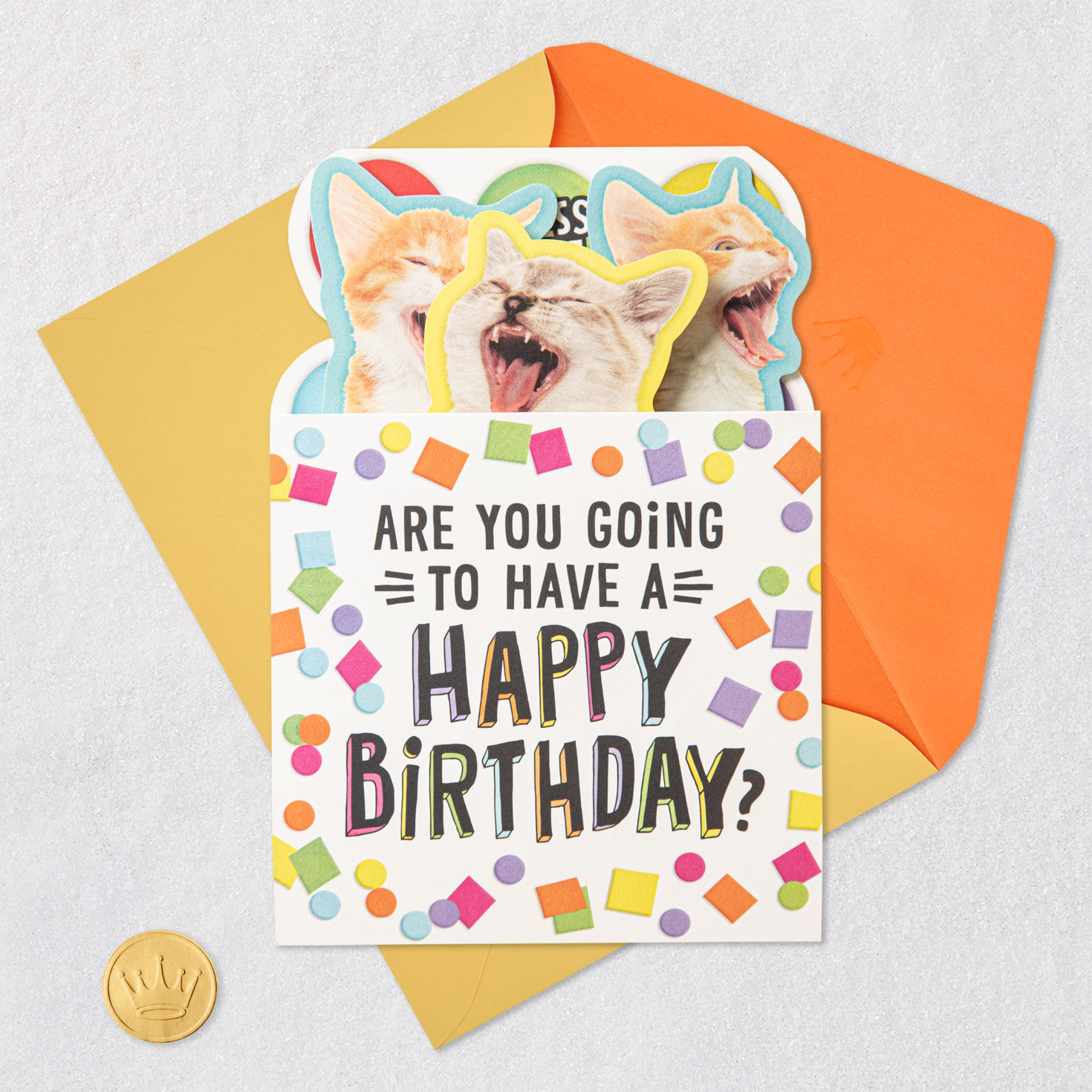 Meowing Cats Funny Musical Pop-Up Birthday Card Card Front with Envelope and Gold Seal image number 5