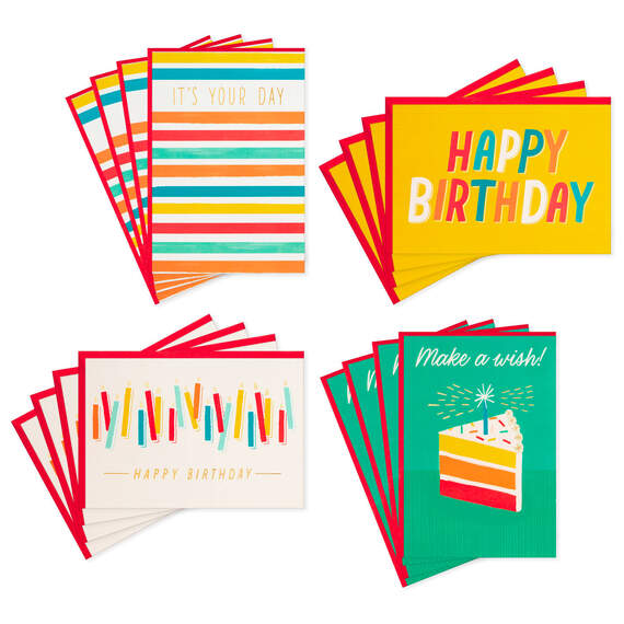 Assorted Bright and Cheery Boxed Birthday Cards, Pack of 16