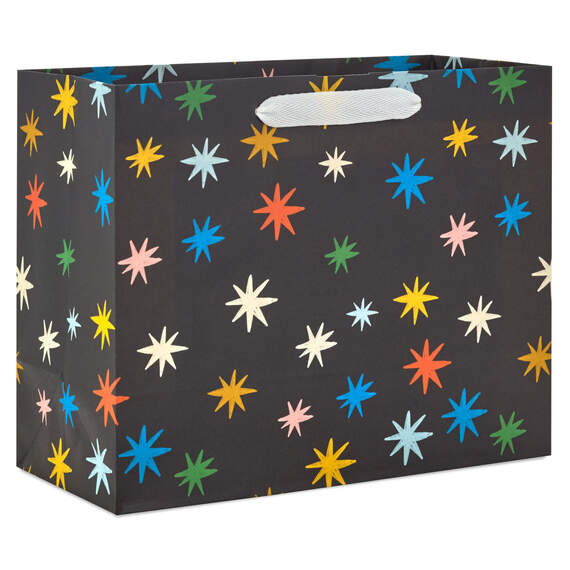 7.7" Colorful Stars on Black Medium Horizontal Gift Bag, , large image number 1
