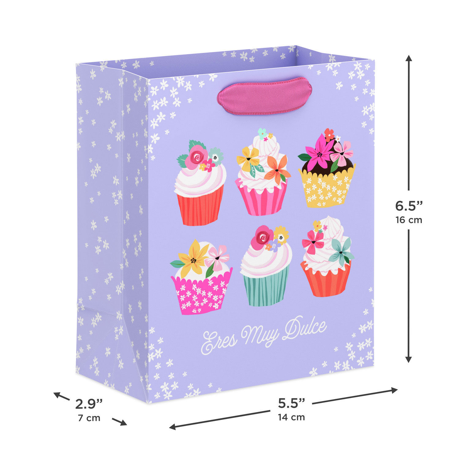 Spanish Language Cupcakes Small Lavender Gift Bag measurement image number 3