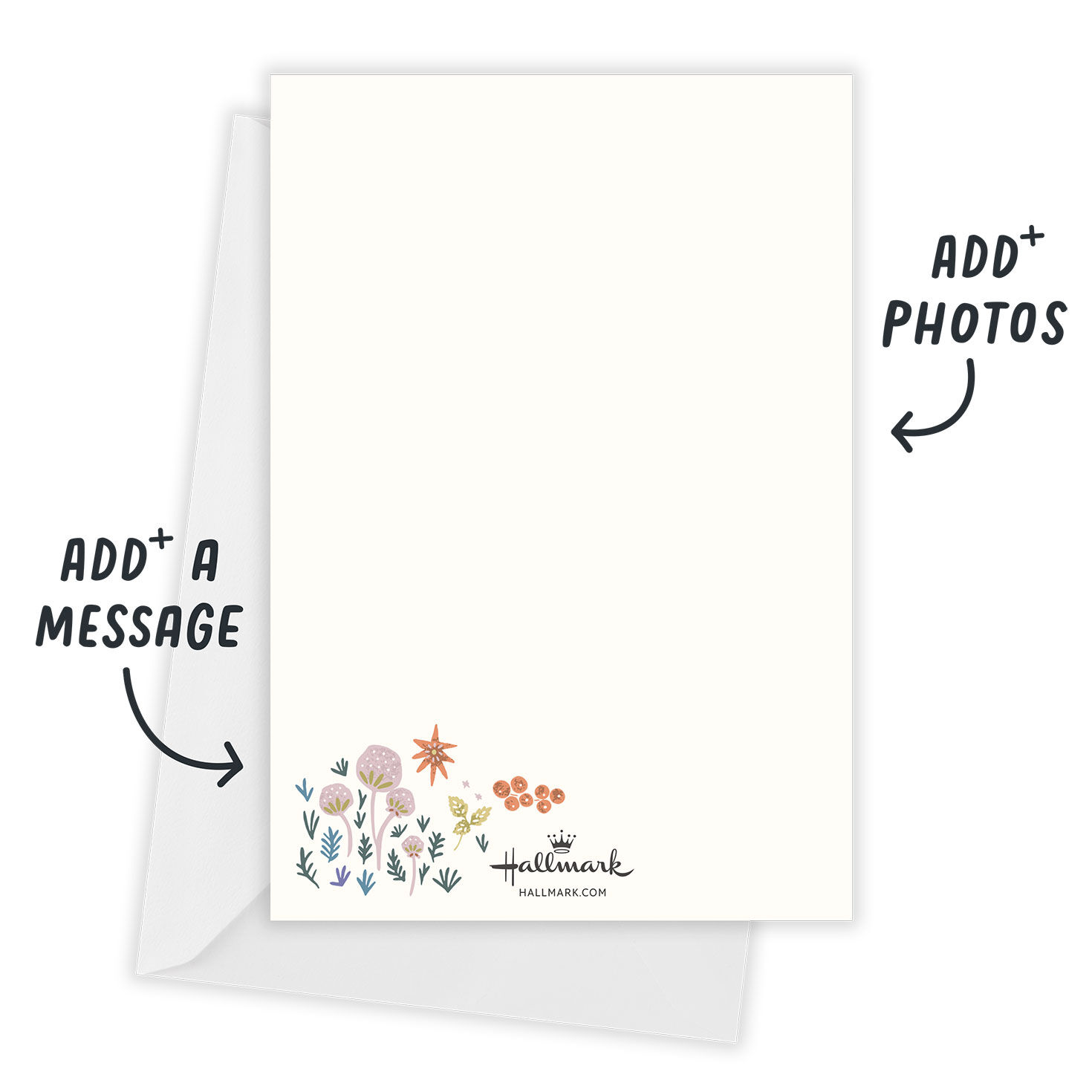 Flowers Nature Border Personalized Baby Announcement Card back with Envelope indicating personalization image number 3
